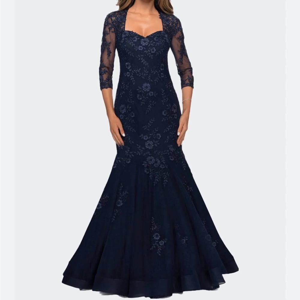 La Femme Navy Blue Sz12 Mermaid Gown